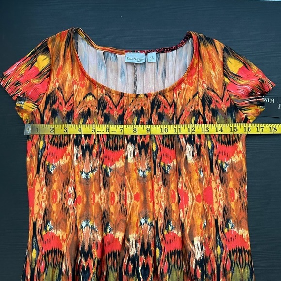 NWT Kim Rogers Orange Printed Short Sleeve Scoop Neck Godet Casual Dress Size PS - Picture 9 of 10